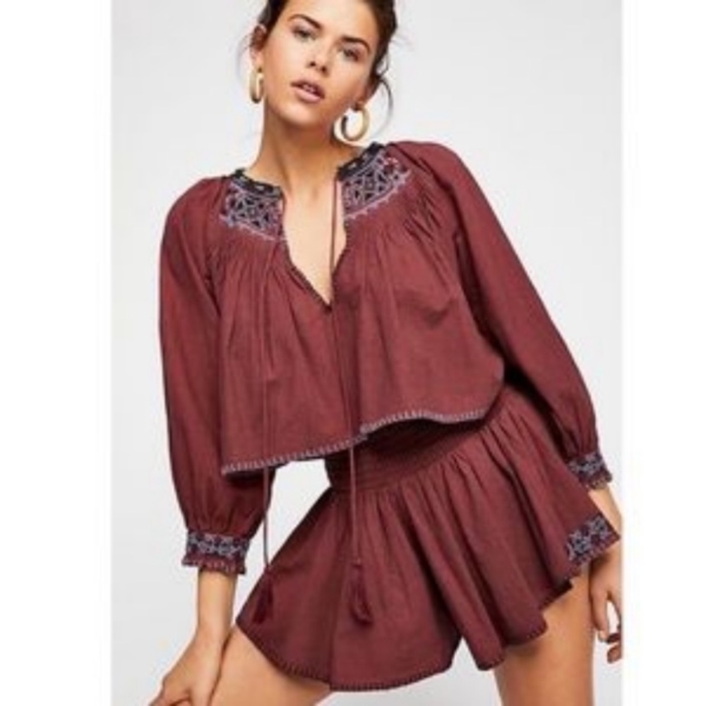 Free People Cherry Bomb Cropped Embroidered Boho Top